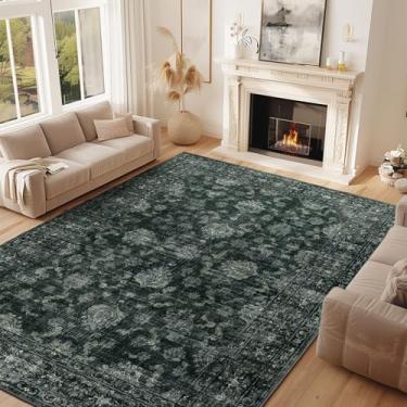 Imagem de FROZZUR Boho Tapete verde escuro 20 x 25 cm grande vintage para sala de estar, quarto, mesa de jantar, tapetes laváveis antiderrapantes para decoração de escritório em casa, verde-escuro