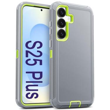 Imagem de Jelanry Capa para Samsung Galaxy S25 Plus 5G, resistente e proteção de camada dupla com porta USB C, antipoeira, à prova de quedas, antiarranhões, capa traseira para Galaxy S25 Plus, cinza/verde