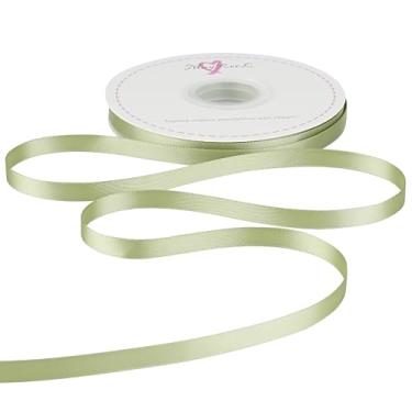 Imagem de MAYREEL Fita de cetim dupla face verde sálvia de 1,9 cm fita fina para embrulho de buquês florais convites laços, artesanato, decoração de festa de casamento, costura de 50 metros