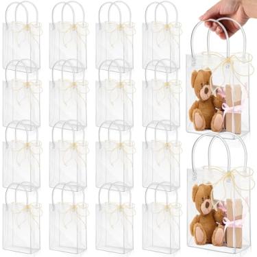 Imagem de LEIFIDE 32 peças de sacos de presente de plástico transparente com alças e fita de champanhe sacolas reutilizáveis de PVC para doces, lanches de casamento, chá de bebê, lembrancinha de festa de