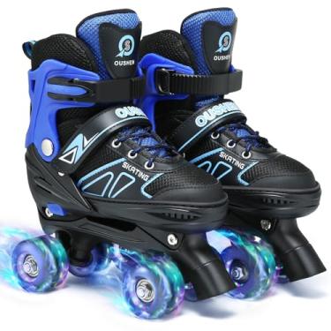 Imagem de Patins infantis para crianças 5-8-12-14 meninas e meninos, 4 tamanhos ajustáveis arco-íris meninas patins com rodas iluminadas, patins infantis para meninos, patins para crianças iniciantes em