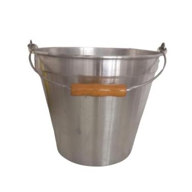 Imagem de Balde Multiuso Alumínio Reforçado Alca Madeira 14 Lts - Shopmy