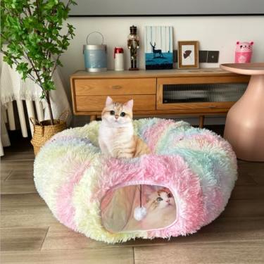 Imagem de Mabaytir Cama de túnel para gatos em ambientes internos de pelúcia, tubo dobrável para brincar com almofada removível, casinha de brinquedo resistente para gatos, refúgio macio para gatos e gatos