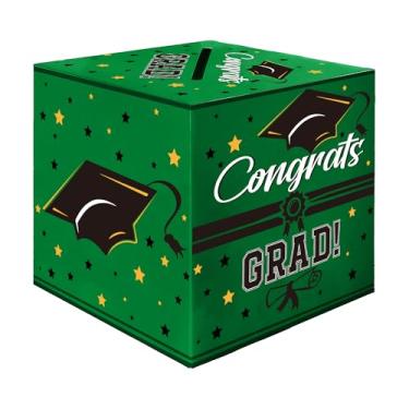 Imagem de Caixa de cartão de formatura, decorações de festa de formatura 2025, caixa de formatura verde, porta-cartões de formatura, caixa de presente dobrável de papelão para lembrancinhas de festa de