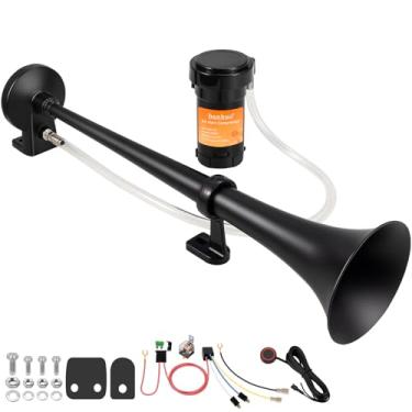 Imagem de BANHAO Buzina de trem para caminhão 150db super alto preto único trompete buzina de ar para carro com compressor, adequada para qualquer veículo de 12 V, carros, SUV, navio, barco, caminhonete