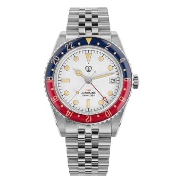 Imagem de watchdives GMT Relógios masculinos WD6542 NH34 relógio de pulso automático 38 mm com cúpula bolha cristal safira 100 m à prova d'água, Branco, azul, vermelho