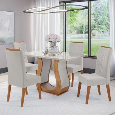 Imagem de Mesa De Jantar Retangular Kara Com 4 Cadeiras Flora Em Madeira Maciça - Casa Giulia