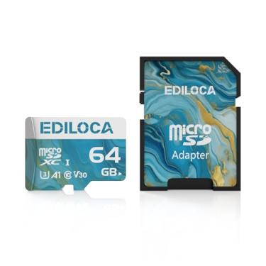Imagem de Ediloca Cartão micro SD de 64 GB, cartão de memória com adaptador SD, velocidade de leitura de até 100 MB/s, cartão UHS-I TF para gravação de vídeo 4K, compatível com smartphone, câmera de painel