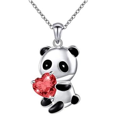 Imagem de YienDoo Colar gargantilha de panda de cristal, corrente de prata com coração de cristal vermelho panda e urso panda, colar com pingente de coração de panda e amor, colar de animal fofo, joia presente