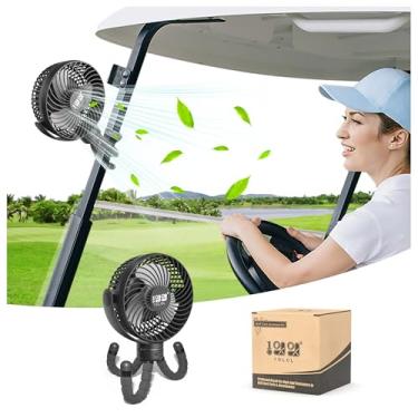 Imagem de 10L0L Ventilador universal de carrinho de golfe para Yamaha/EZGO/Club Car, ventilador rotativo de 360 graus em forma de polvo, ajuste de 3 velocidades, suporte para carregamento reverso e iluminação