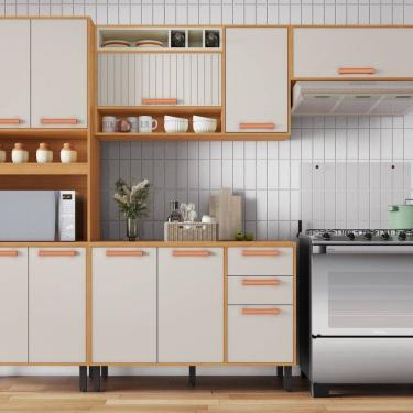 Imagem de Cozinha Modulada 4 Peças 10 Portas 2 Gavetas e Nicho para Forno Napoles Cinamomo/Off White