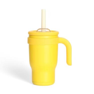 Imagem de Copo Térmico Infantil com Canudo 420ml em Aço Inoxidável Isolado à Vácuo Não Vaza Seguro Durável (Amarelo)