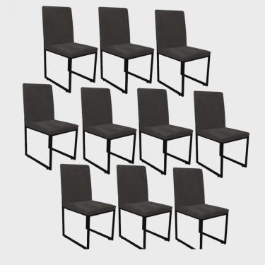 Imagem de Kit 10 Cadeiras Para Sala de Jantar Escritório Office Stan Industrial Ferro Preto Suede Preto - Ahazzo Móveis