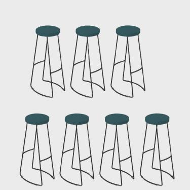 Imagem de Kit 07 Banqueta Alta Lena Industrial Bar Balcão Bistrô Ferro e Madeira Maçiça Capa Suede Azul Turquesa - Ahz Móveis