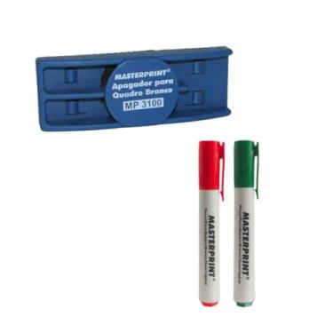 Imagem de Kit 2 Pincéis Vermelho e Verde para Quadro Branco Recarregáveis com Apagador, Uso Escolar