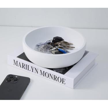 Imagem de Aotea Crafts Tigela grande branca para chave de 20 cm para decoração de mesa de entrada - Tigela decorativa resistente de concreto moderno para chaves