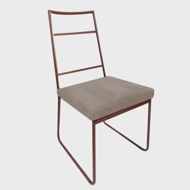 Imagem de Cadeira Sala de Jantar Escritório Office Stark Industrial Ferro Bronze Corino Bege - Ahazzo Móveis