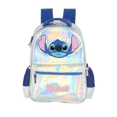 Imagem de Mochila de Costas Luxcel Stitch Prata e Azul