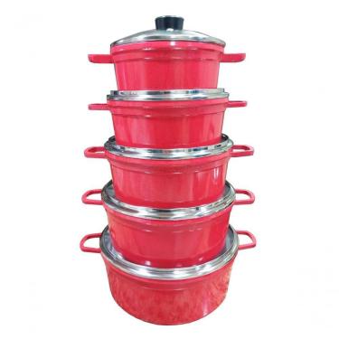 Imagem de Jogo 5 Panelas Alumínio Batido Fundido Vermelho Pigmentado