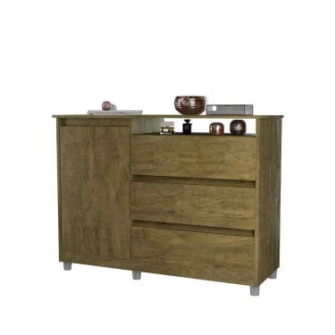 Imagem de Cômoda Quarto Gaveteiro Organizadora Multiuso 3 Gavetas e 1 Porta Sky Primus - Amêndoa Wood