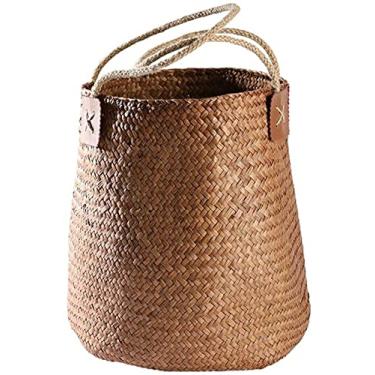 Imagem de Cestas de lavanderia, cesta de armazenamento de vime, cesto de brinquedo, cesto de lavanderia, organizador de recipientes de armazenamento de berçário com alça, cesta de armazenamento de artigos