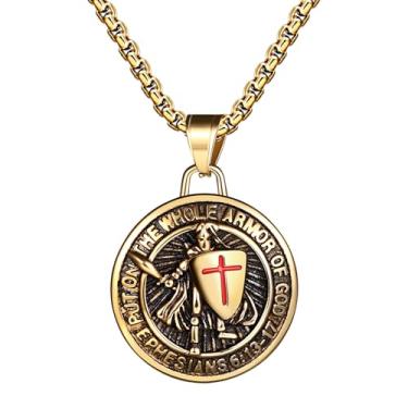 Imagem de Aroncent Colar masculino Arcanjo Miguel: Medalha Católica de Aço Inoxidável com Escudo e Espada - Presente de Joias Religiosas, Aço inoxidável, Sem Pedra Preciosa