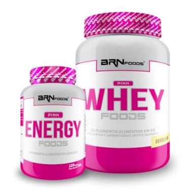 Imagem de Kit Pink Whey c/colágeno 2kg + Pink Energy 120 Cápsulas - BRN FOODS (Médio, Baunilha)