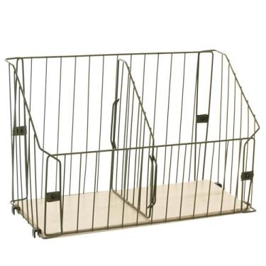 Imagem de Cesto Organizador de Parede Grande, Cor Verde Microtextura com Madeira Legno, Metaltru