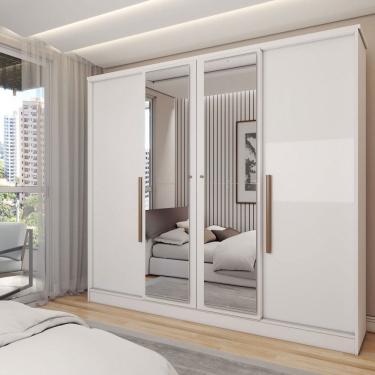 Imagem de Guarda-Roupa Casal Adam Plus 4 Portas 2 Gavetas com Espelho Branco - Panorama Móveis