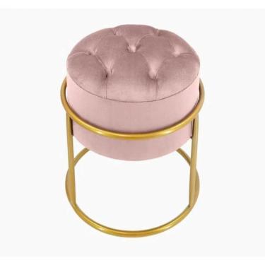 Imagem de Puff Banqueta Estofado Decorativo Base De Ferro Capitonê Suede Rosa Do Lar Móveis E Decoração