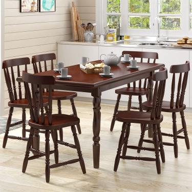 Imagem de Mesa de Jantar 102EA com 06 Cadeiras 150EA Castanho Acetinado Piratini