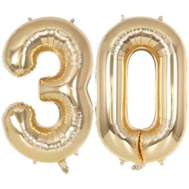 Imagem de Champagne Gold Large Number 30 Balloon, 40 Inch Light Gold Foil Helium Number Balloons, Giant Mylar Number 30 Balloons for 30 Years Old Birthday Party Anniversary Decorations (Champagne Gold 30)