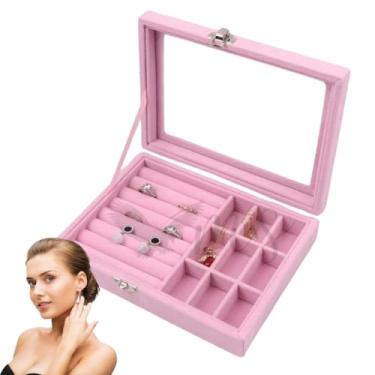 Imagem de Porta Joias Organizador Com Divisórias Pulseira Brinco Biju (Rosa)