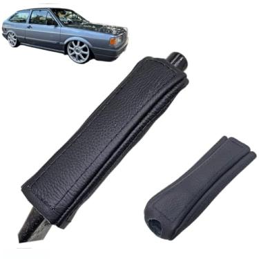 Imagem de Capa Couro Manopla Alavanca Freio De Mão Compatível Com Gol Quadrado (TODO PRETO LISO/LINHA PRETA)