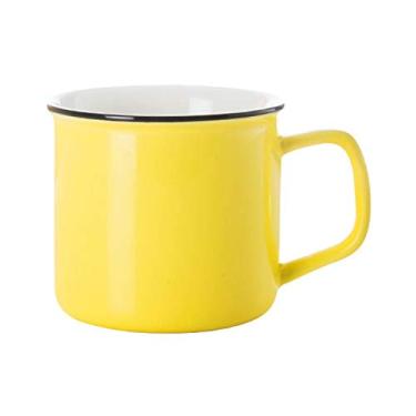 Imagem de Cuiynice -Becher (Lehnwort) Farbige Kaffeetassen, Keramik mit flachem Boden, Leuchtend Mehrfarbig, Geschenk für Die Familie, Porzellanbecher für Kaffee, tee, Kakao, 260 ml Becher (Gelbcher (Gelb) Q)