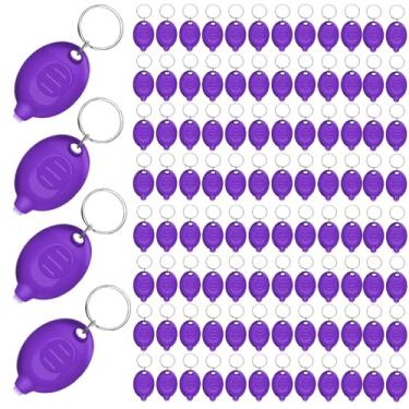 Imagem de Daemson Mini chaveiro roxo com lanterna UV de 395 nm – luz preta UV portátil com 2 pilhas CR1220, detector compacto de vazamento e manchas para casa, viagens, ar livre (100 unidades)
