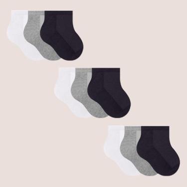 Imagem de Kit 9 Pares De Meias Selene Infantil Cano Curto Algodão, Misto, 17 a 2