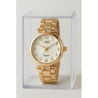 Imagem de Relógio de Pulso Quartz Feminino Prova d água 3Bar, Fundo Dourado