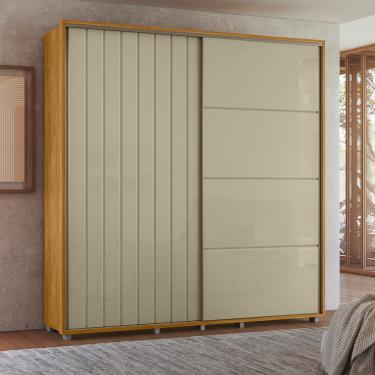 Imagem de Guarda Roupa Casal Ripado em MDF 2 Portas de Correr e Pés Monet Madetec - Cumaru/Opala