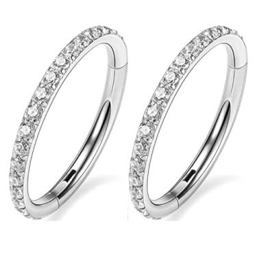 Imagem de Kit 2 Piercings Titânio Argola Click Cravejada 10mm (Prateado)