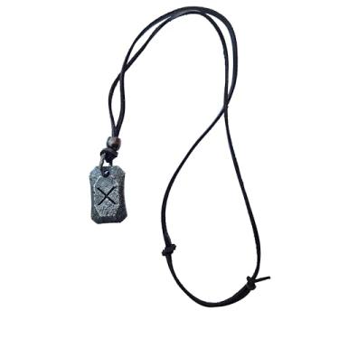 Imagem de Norse Alley Pingente de runas viking – Colar com símbolo viking com cordão de couro ajustável, Small, Liga de aço, Ferro