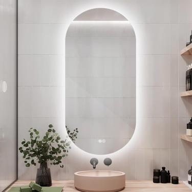 Imagem de Espelho De Parede De Banheiro Led De 120 Cm, Espelho De Corpo Inteiro Iluminado Oval De 130 Cm Com Luzes, Regulável Em 3 Cores, Antiembaçante, à Prova De Estilhaços, Inte, Frontlit, 28"x48"