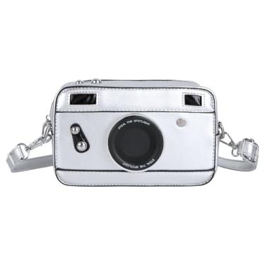 Imagem de Bolsa de mão vintage para gravador de rádio, alça de metal, alça de metal, bolsa de ombro pequena, B-camera cinza prateado, 7.6 x 2.5 x 4.9 inches (19.5 x 6.5 x 12.5 cm), Bolsa clutch transversal