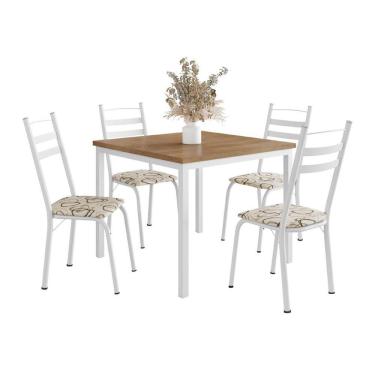 Imagem de Conjunto de Mesa Quadrada com Tampo MDP e 4 Cadeiras Adriana Revestimento Sintético Cedro e Branco