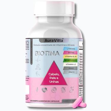 Imagem de Biotina Concentrada – Complexo B (B1, B5, B7, B9 Metilfolato) + L-Tirosina, Ferro, Zinco e Vitaminas A e E – Tratamento Capilar/Unhas/Pele AuraVitta - 60 Cápsulas
