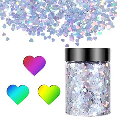 Imagem de LightStone 【Coração De 50 G/1,76 Oz - 4 Mm】 Glitter Holográfico Grosso, A Granel Com Brilho Para Artesanato, Resina, Pintura, Arte Em Unhas, Cabelo, Copos, Slime, Decoração Festivais, Etc. (Prata)
