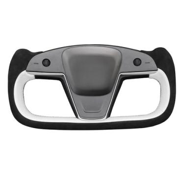 Imagem de MEWANT Capa de volante de couro real Tesla Model S Yoke costurada à mão para Tesla Model S 2021-2023 / Model X 2021-2023 Tesla Yoke Acessórios de volante (estilo 3D)