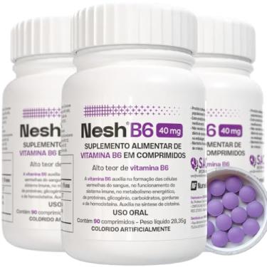 Imagem de Nesh B6 40mg - Vitamina B6 - Suplemento de Piridoxina - Kit com 3 frascos - 270 comprimidos