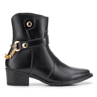 Imagem de Bota Feminina Texana Curto Fivela Salto Baixo Confortável - Preto/40