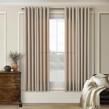 Imagem de Cortinas cinza acinzentado para sala de jantar 153 cm de comprimento, 2 painéis com ilhós, mistura de linho, cortinas neutras de casa de fazenda, boho, cortina semitransparente para casa de campo